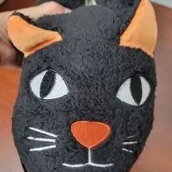 H392-MEOW-NWT Dearfoams Black/Orange Cat Slippers W9-10/M7-8 Cozy Slippers - Picture 3 of 6